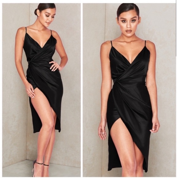 House of CB London Coco Satin Drape Dress in XS, Black - Picture 3 of 4
